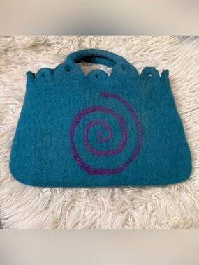Boho Handmade Nirvanna Designs Turquoise / Purple boiled wool felt tote bag